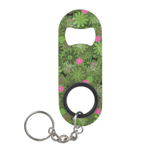 Girly Punk Skulls on Flower Camo background Keychain Bottle Opener