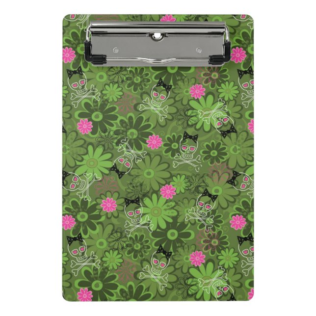 Girly Punk Skulls on Flower Camo background Mini Clipboard (Front)