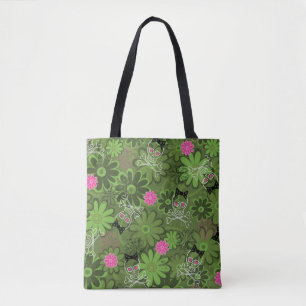 Girly Punk Skulls on Flower Camo background Tote Bag