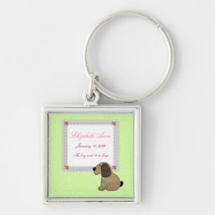 Girly Puppy Dog Baby Girl Birth Announcement Keychain