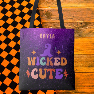 Girly Purple and Black Personalized Halloween Tote Bag