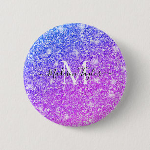 Girly Purple and Pink Glitter Monogram Name    2 Inch Round Button