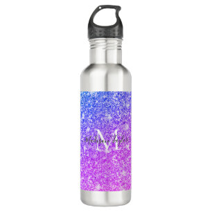 Girly Purple and Pink Glitter Monogram Name    710 Ml Water Bottle