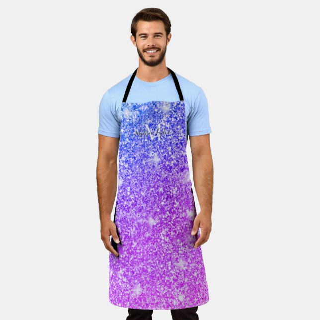 Girly Purple and Pink Glitter Monogram Name    Apr Apron (Worn)