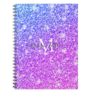 Girly Purple and Pink Glitter Monogram Name    Notebook