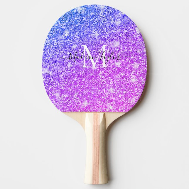 Girly Purple and Pink Glitter Monogram Name        Ping Pong Paddle (Front)
