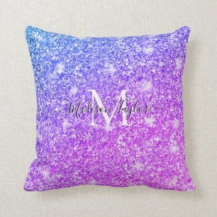 Girly Purple and Pink Glitter Monogram Name    Throw Pillow
