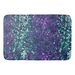 Girly Purple Aqua Mermaid Sparkle Bath Mat
