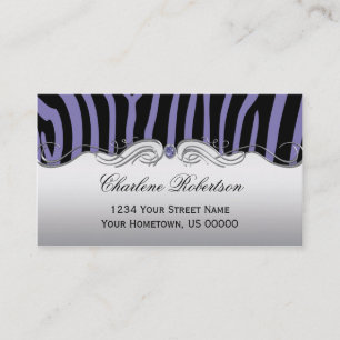 Girly Purple Black Zebra Purple Diamond Ornate Business Card