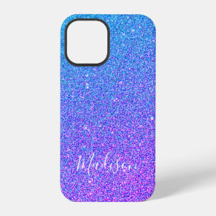 Girly Purple Blue Glitter Sparkle Ombre Name iPhone 12 Pro Case