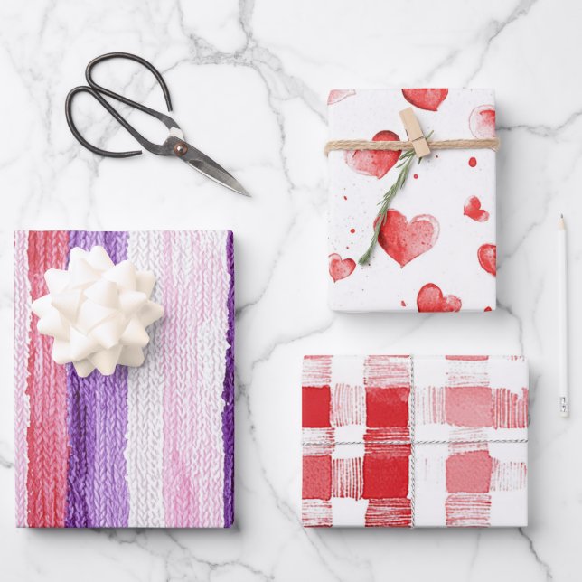 Girly Purple Blush Pink Red Stripes Birthday Wrapping Paper Sheet (Front)