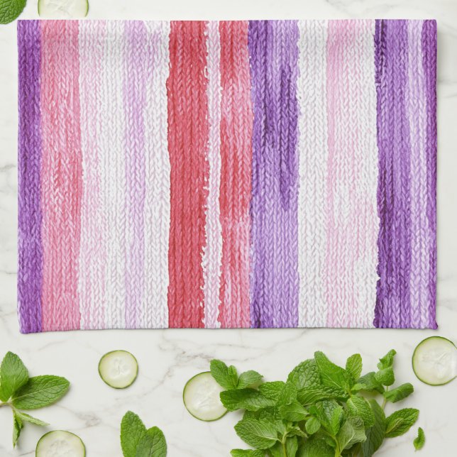 Girly Purple Blush Pink Red Stripes Bridal Shower Kitchen Towel (Folded)