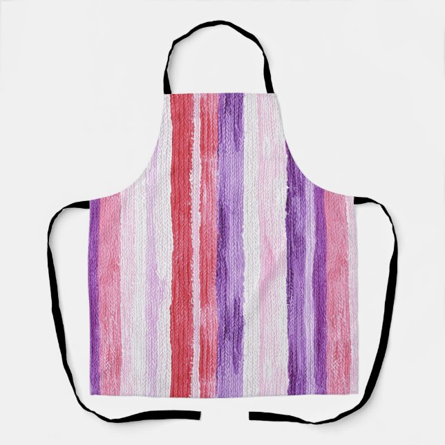 Girly Purple Blush Pink Red Stripes Christmas Apron (Front)