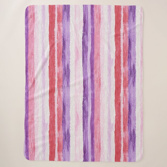 Girly Purple Blush Pink Red Stripes Christmas Sherpa Blanket (Front)