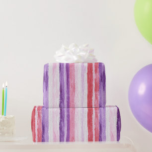Girly Purple Blush Pink Red Stripes Wrapping Paper