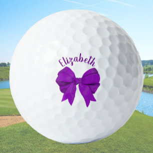 Girly Purple Bow Lady Golfer Custom Name Golf Balls