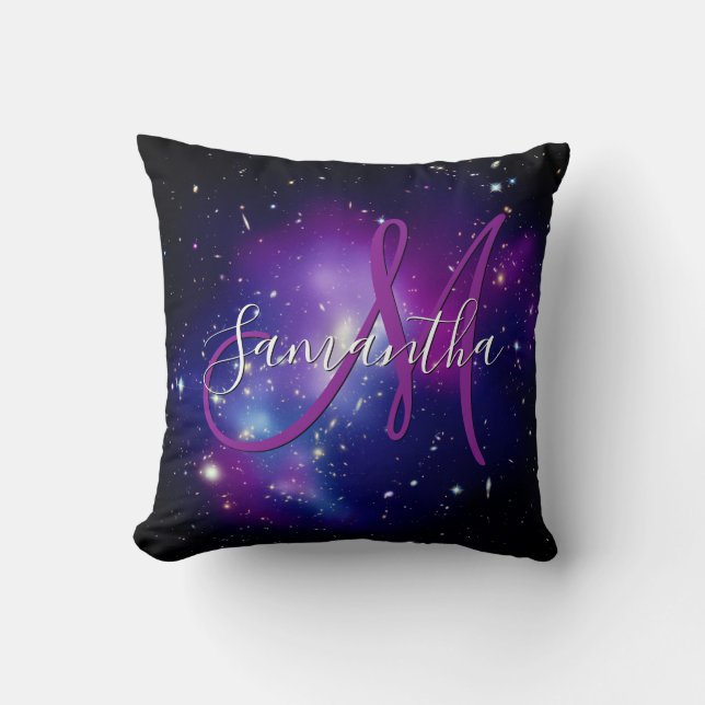 Girly Purple Celestial Photo Monogram Throw Pillow (Front)