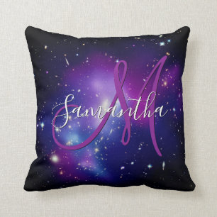 Girly Purple Celestial Photo Monogram Throw Pillow