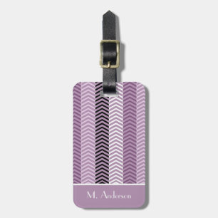 Girly Purple Chevron Stripes Pattern and Name Luggage Tag