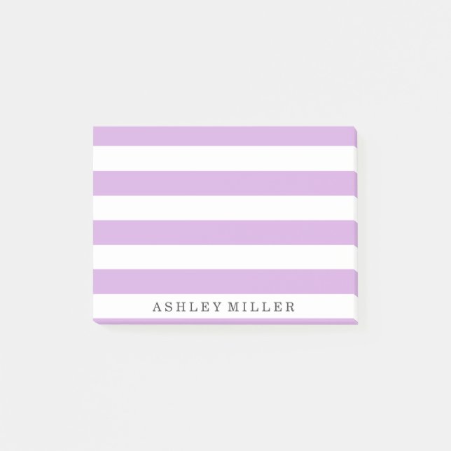 Girly Purple Classic Stripes Monogram Notes (Front)