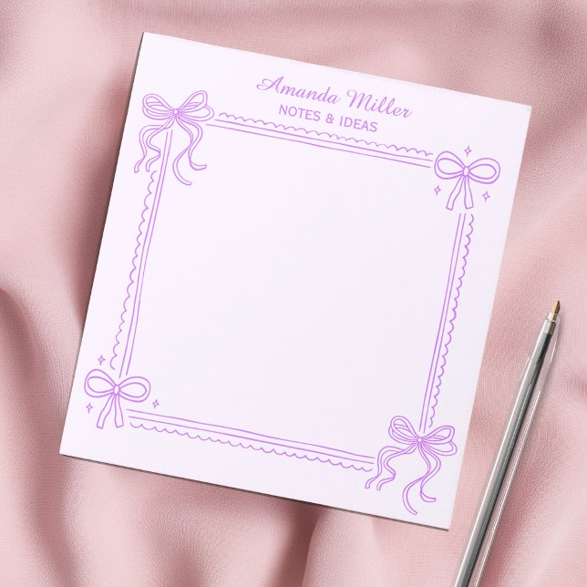 Girly Purple Coquette Bow Personalized Name Notepad (Creator Uploaded)