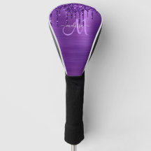 Girly Purple Dripping Glitter Brush Metal Monogram