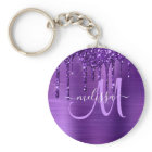 Girly Purple Dripping Glitter Brush Metal Monogram