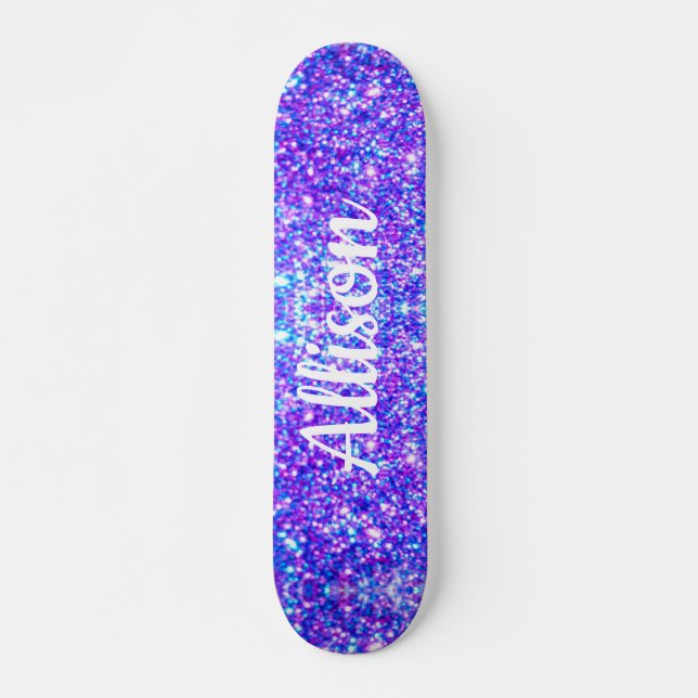 Girly Purple Faux Glitter Personalized Name Skateboard (Front)