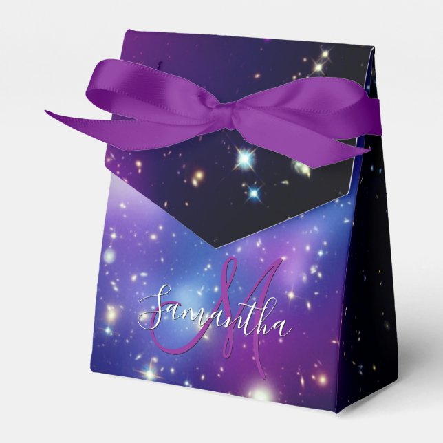 Girly Purple Galaxy Celestial Monogram Favor Box (Front Side)
