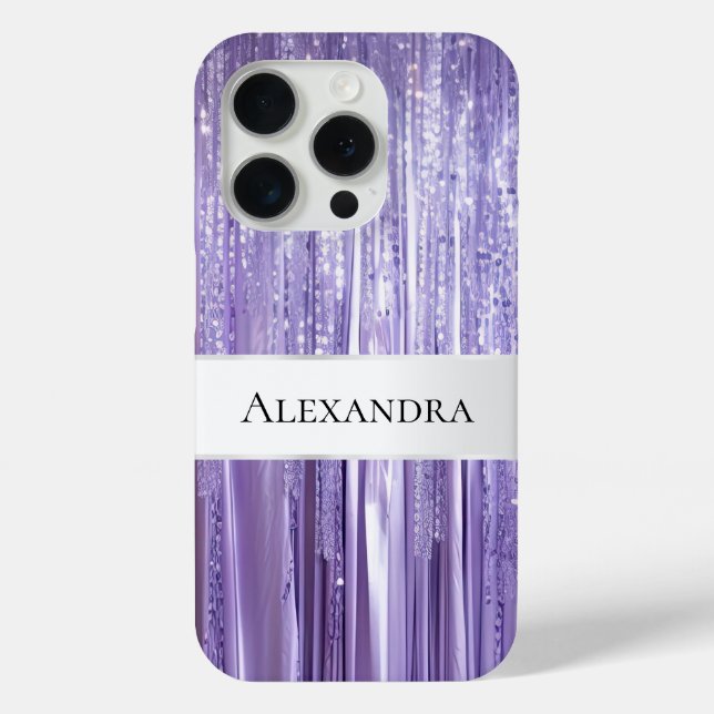 Girly Purple Glam Glitzy Tinsel Stripes  Case-Mate iPhone Case (Back)