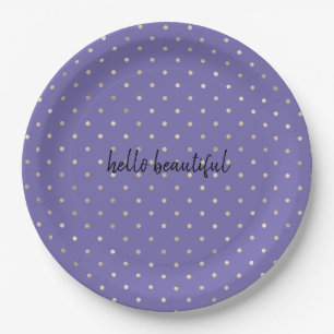 Girly Purple Glam Gold Dots Paper Plate