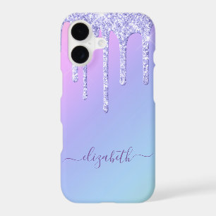 Girly Purple Glitter Drips Personalized Rainbow