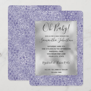 Girly Purple Glitter Glitz Leopard print Invitation
