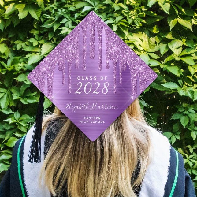 Girly Purple Glitter Personalized Graduation Cap Topper (Creator Uploaded)