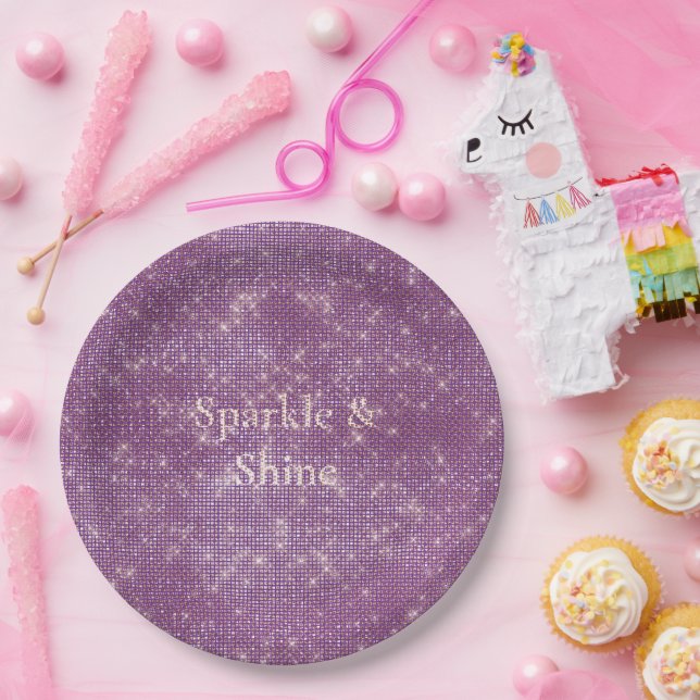 Girly Purple Glitzy Sparkle  Paper Plate (Party)