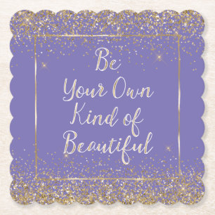 Girly Purple Gold Glitter Beautiful Quote Paper Coaster