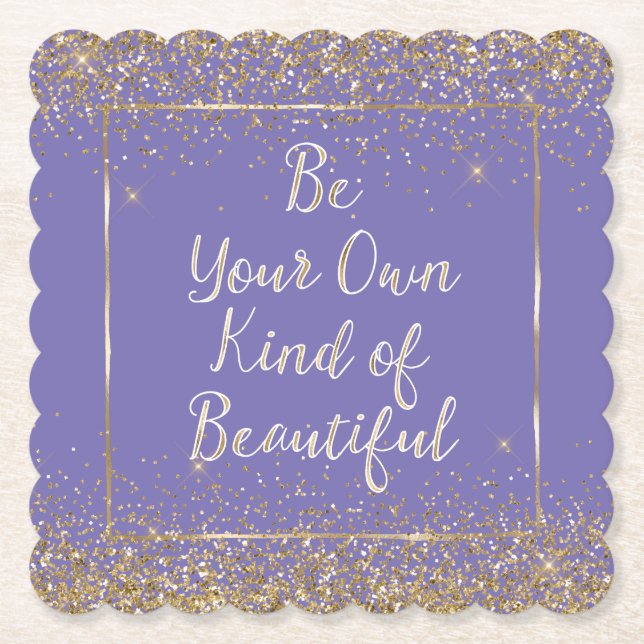 Girly Purple Gold Glitter Beautiful Quote Paper Coaster (Front)