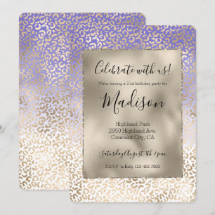 Girly Purple Gold Ombre Leopard Print Invitation