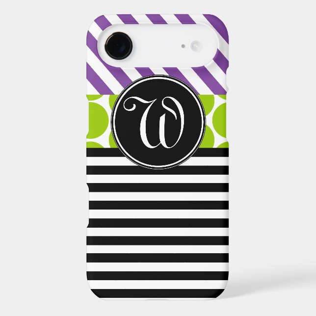 GIRLY PURPLE GREEN BLACK STRIPES MONOGRAMMED Case-Mate iPhone CASE (Back)