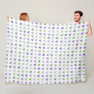 Girly Purple Green Hearts Fleece Blanket