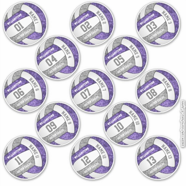 girly purple grey volleyball custom players names (Front)