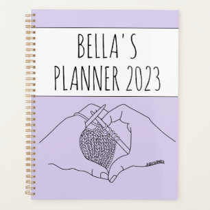 Girly Purple Heart Hands Drawing Knitting Planner