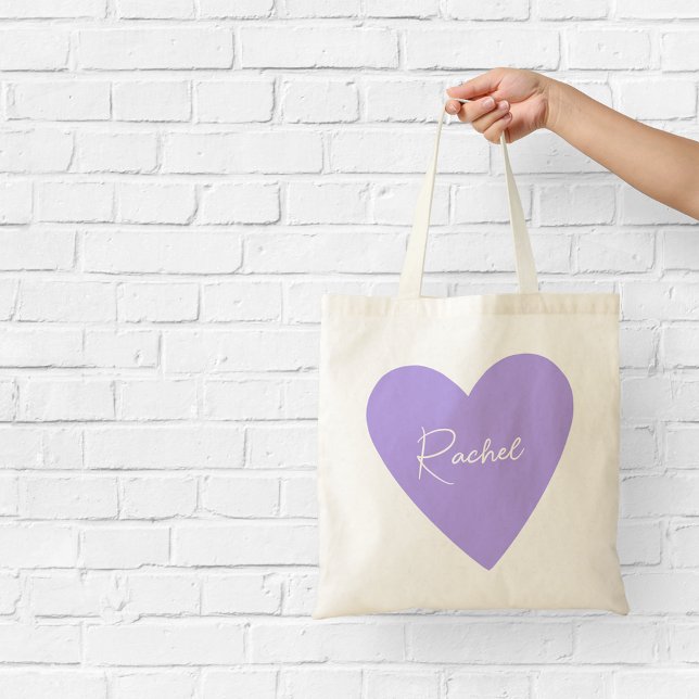 Girly Purple Heart Tote with Name (Creator Uploaded)
