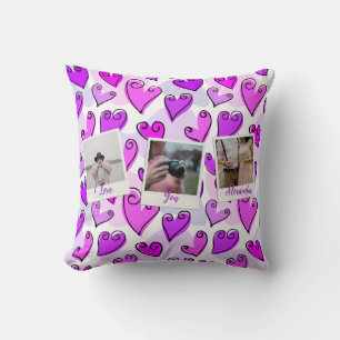Girly Purple Hearts Cute Romantic Valentine Photo Throw Pillow