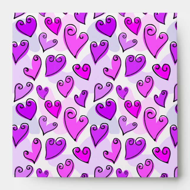 Girly Purple Hearts Cute Romantic Valentines Day  Envelope (Front)