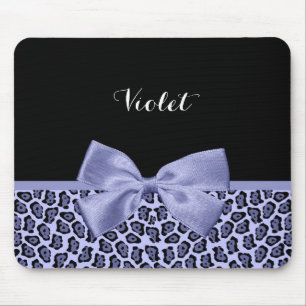 Girly Purple Jaguar Print Lavender Bow With Name Mouse Pad