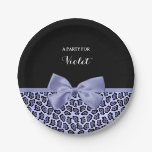Girly Purple Jaguar Print Lavender Bow With Name Paper Plate
