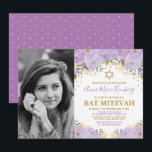 Girly Purple Lavender Gold Floral Bat Mitzvah Invitation<br><div class="desc">Celebrate your daughter's Bat Mitzvah with this gorgeous lavender and gold floral invitation! The wording is fully customizable. If you want to change the font style,  colours or re-arrange the graphics simply click the "Click to Customize Further" button.</div>