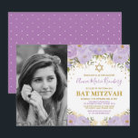 Girly Purple Lavender Gold Floral Bat Mitzvah Invitation<br><div class="desc">Celebrate your daughter's Bat Mitzvah with this gorgeous lavender and gold floral invitation! The wording is fully customizable. If you want to change the font style,  colours or re-arrange the graphics simply click the "Click to Customize Further" button.</div>