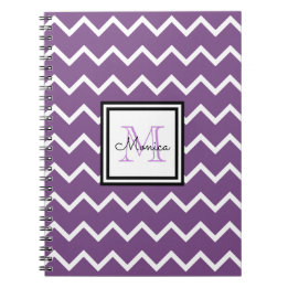 Girly Purple Name Monogram Chevron Notebook